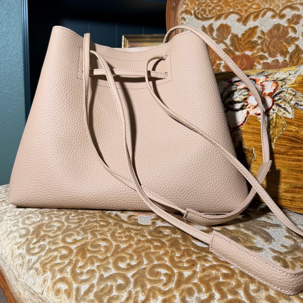 8 Other Reasons Taupe Slouchy Vegan Leather Bucket Shoulder Bag Minimalist Purse